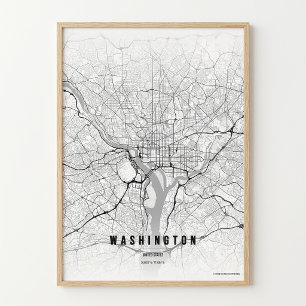 Washington D.C. Kaart Print Hoofdstad Poster