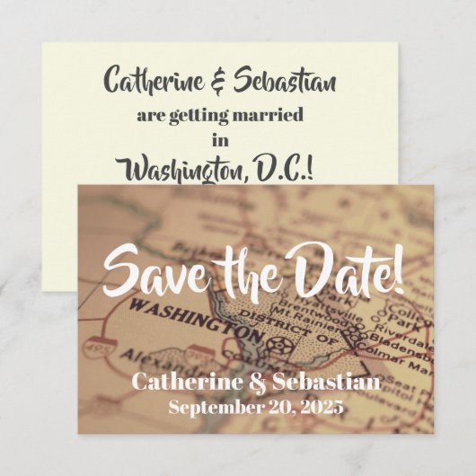 Washington D.C. Map Save The Date (Voorkant / Achterkant)