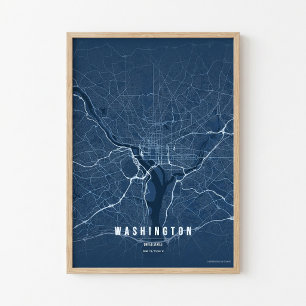 Washington D.C. Plattegrond Blauwdruk Poster Muurd