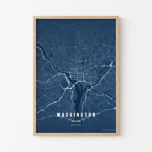 Washington D.C. Plattegrond Blauwdruk Poster Muurd