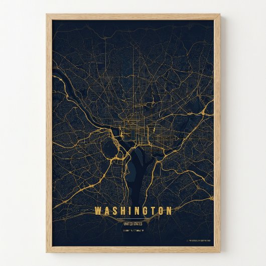 Washington D.C. Plattegrond Goud Print Poster Wand