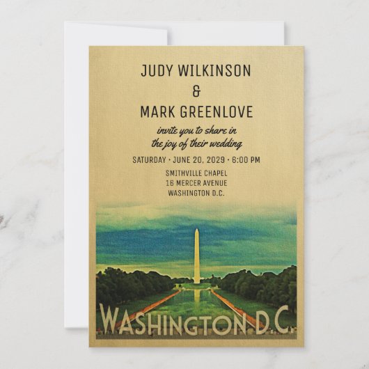 Washington D.C. Wedding Invitation DC  Kaart (Voorkant)