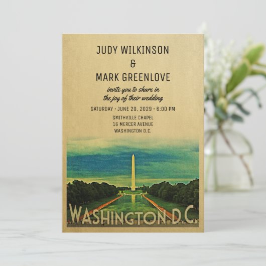 Washington D.C. Wedding Invitation DC Kaart (Staand voorkant)