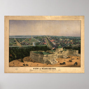 Washington DC 1852 Antiek panoramische kaart Poster