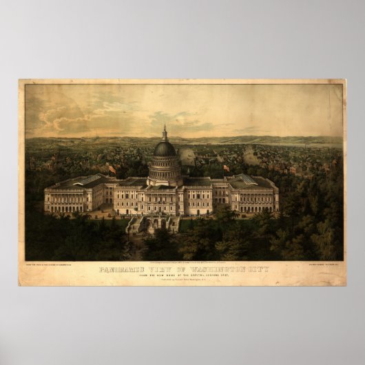 Washington DC 1857 Antiek Panorama Poster (Voorkant)