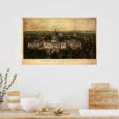 Washington DC 1857 Antiek Panorama Poster (Keuken)