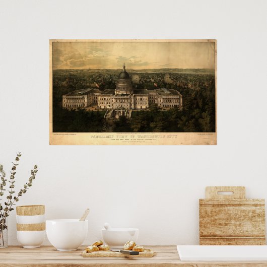 Washington DC 1857 Antiek Panorama Poster (Keuken)