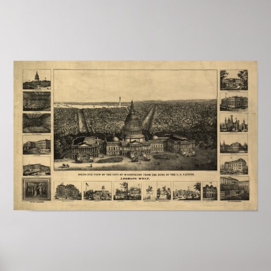Washington DC 1860 Antiek panoramische kaart Poster (Voorkant)