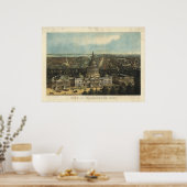 Washington DC 1871 Antiek panoramische kaart Poster (Keuken)