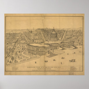Washington DC 1872 Antiek panoramische kaart Poster