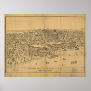 Washington DC 1872 Antiek panoramische kaart Poster