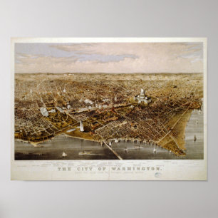 Washington DC 1880 Antiek panoramische kaart Poster