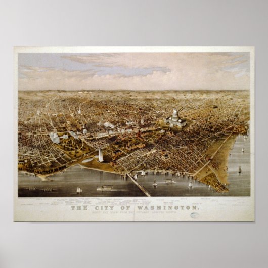 Washington DC 1880 Antiek panoramische kaart Poster (Voorkant)