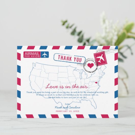 Washington DC Airmail Wedding Bedankt (Staand voorkant)