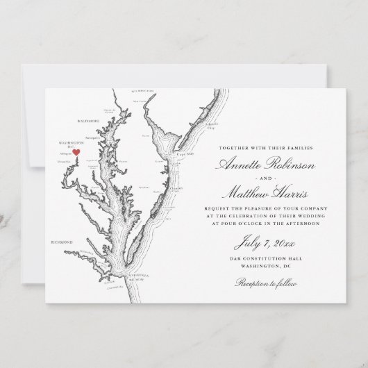 Washington DC all-in-one QR-code RSVP Bruiloft Kaart (Voorkant)