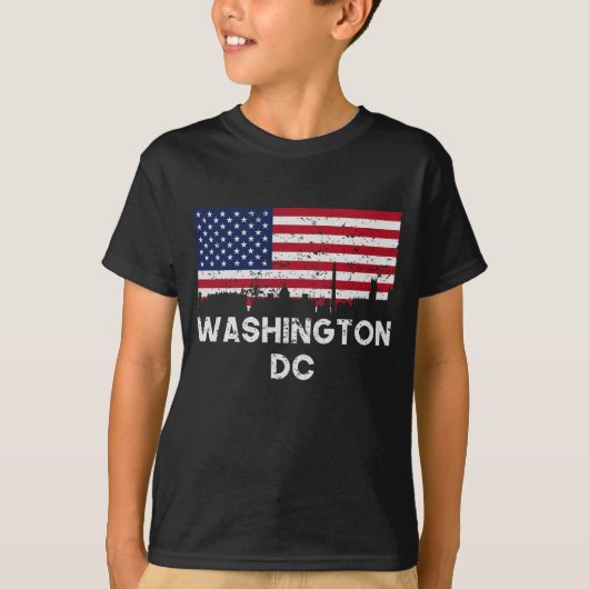 Washington DC American Flag Skyline Distress T-shirt (Voorkant)