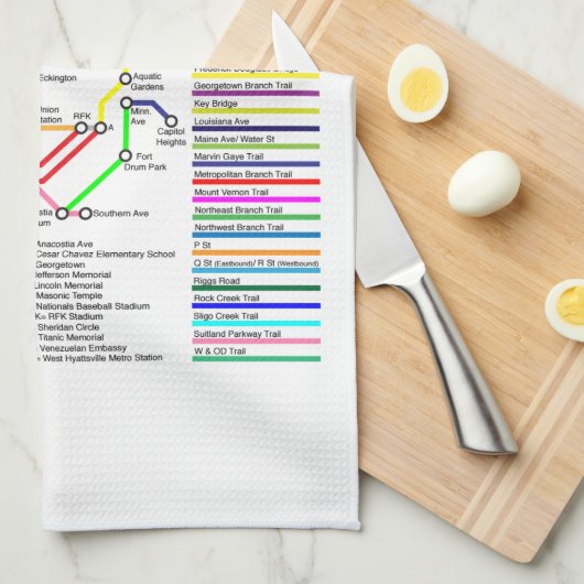 Washington DC Bike Map 16x24 Cotton Kitchen Towel Theedoek (Quarter Fold)