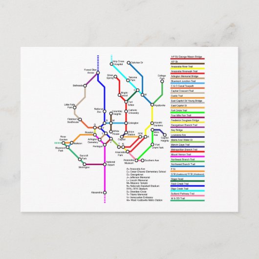 Washington DC Bike Map Postcard Briefkaart (Voorkant)