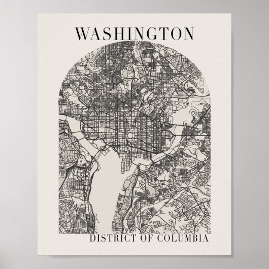 Washington DC Boho Arch Beige Street Map Poster (Voorkant)
