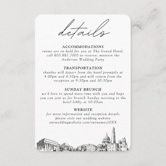 Washington DC Bruiloft Details Behuizing Kaart (Voorkant)