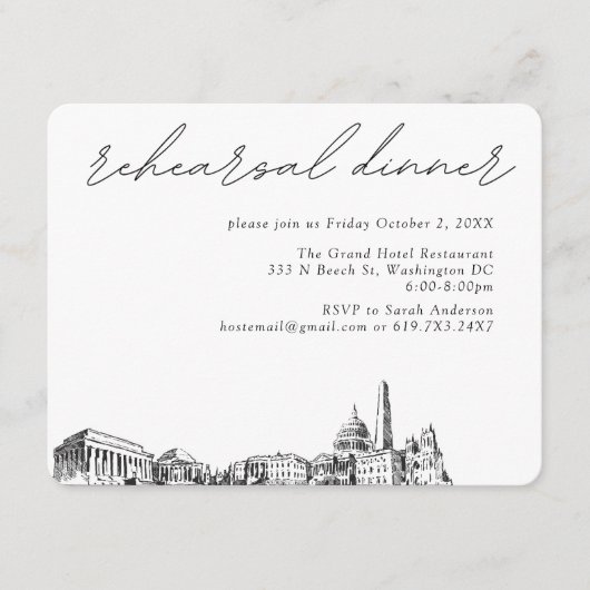 Washington DC Bruiloft Elegant repetitie diner Informatiekaartje (Voorkant)