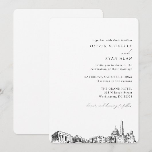 Washington DC Bruiloft Elegante Skyline uitnodigin Kaart (Voorkant / Achterkant)