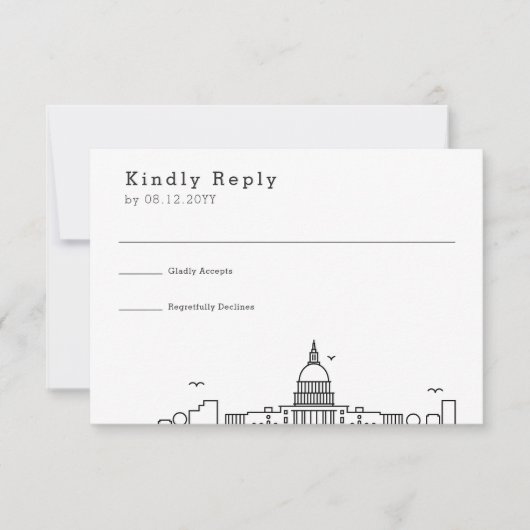 Washington DC bruiloft | Gestileerde Skyline RSVP Kaartje (Voorkant)