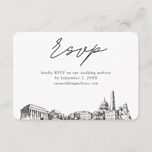 Washington DC Bruiloft Minimalistische Schets RSVP Informatiekaartje (Voorkant)