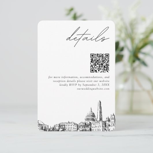 Washington DC Bruiloft Moderne Details QR Code Informatiekaartje (Staand voorkant)