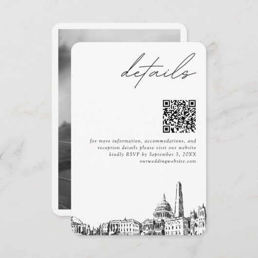 Washington DC Bruiloft Moderne Details QR Code Informatiekaartje (Voorkant / Achterkant)