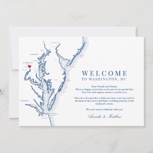 Washington DC bruiloft welkom en route Bedankkaart (Voorkant)
