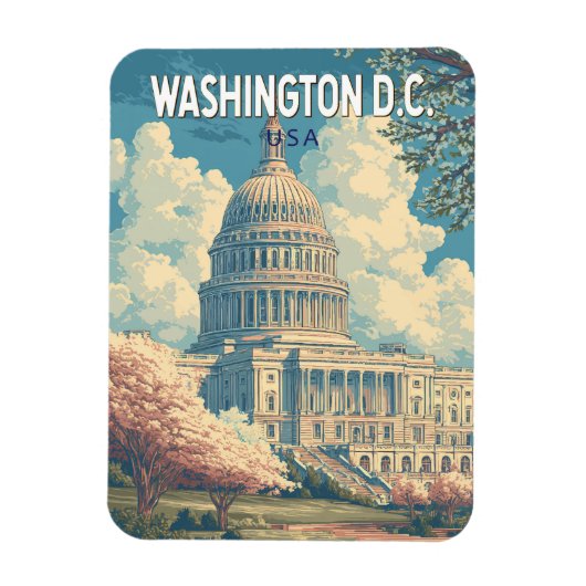 Washington DC Capitol Reis Kunst Vintage Magneet (Verticaal)