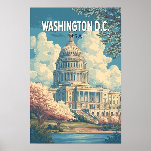 Washington DC Capitol Reis Kunst Vintage Poster (Voorkant)