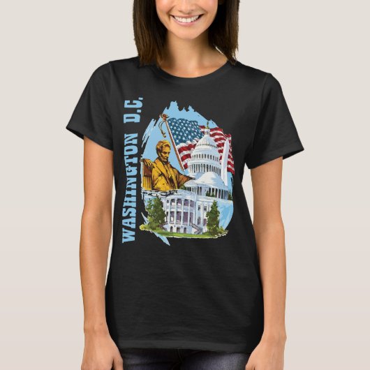 Washington DC Capitol Retro Blauwe Reis T-shirt (Voorkant)