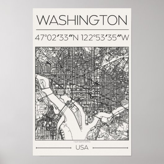 Washington DC Charcoal City Map Poster ModernUrban (Voorkant)