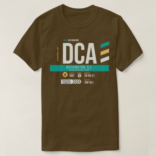 Washington DC DCA Airport Code Bagage Label T-shirt (Design voorkant)