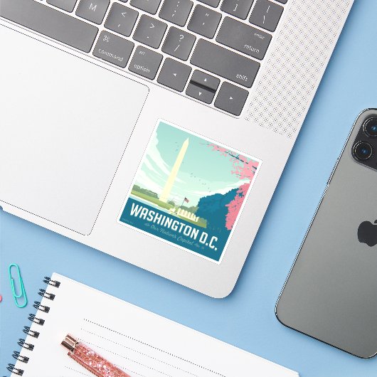 Washington DC | De hoofdstad van ons land Sticker (Laptop met iPhone)