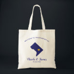 Washington DC Destination Wedding Welcome Bag Navy Tote Bag<br><div class="desc">Het weekend van de bruiloft heet cadeautas voor gasten uit de stad voor je bruiloft,  met afbeelding van Washington DC,  in blauw van de marine met gouden hart.  Vul tas met je favoriete godies.</div>