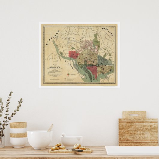 Washington DC Environs Map door Silversparre 1887 Poster (Keuken)