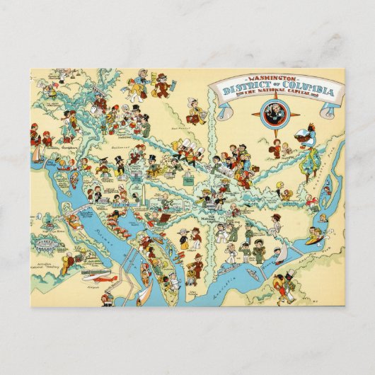Washington, DC.  Funny VintageMap Briefkaart (Voorkant)