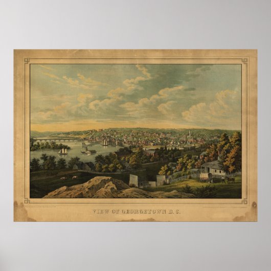 Washington DC Georgetown Antiek Panoramic Map Poster (Voorkant)