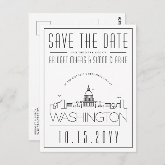 Washington DC | Gestileerde skyline De datum opsla Briefkaart (Voorkant / Achterkant)