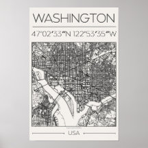 Washington DC Houtskool Stadskaart Poster ModernUr