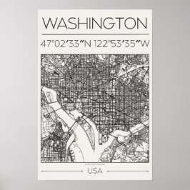 Washington DC Houtskool Stadskaart Poster ModernUr