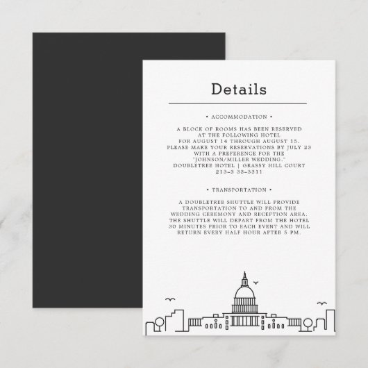 Washington DC Huwelijk | Gastdetails Kaart (Voorkant / Achterkant)