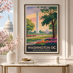 Washington DC Illustration Travel Art Vintage Poster