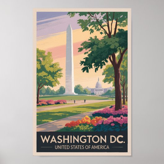Washington DC Illustration Travel Art Vintage Poster (Voorkant)