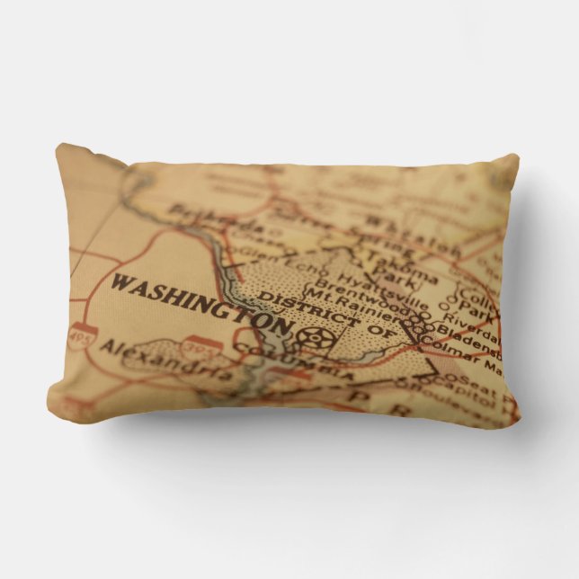 Washington DC  Kaart Lumbar Pillow Kussen (Voorkant)