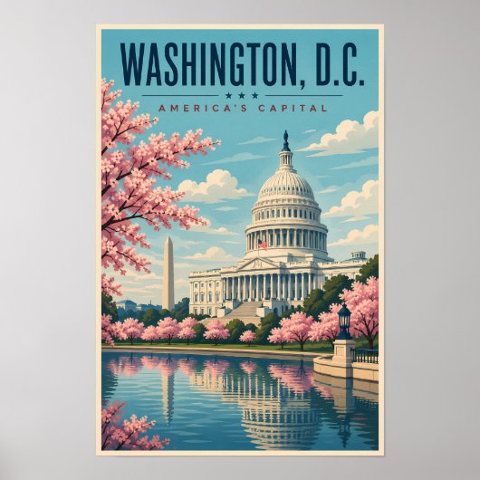 Washington DC Kersenbloesem Illustratie Reis Poster (Voorkant)