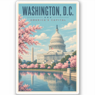 Washington DC Kersenbloesem Illustratie Reis Sticker